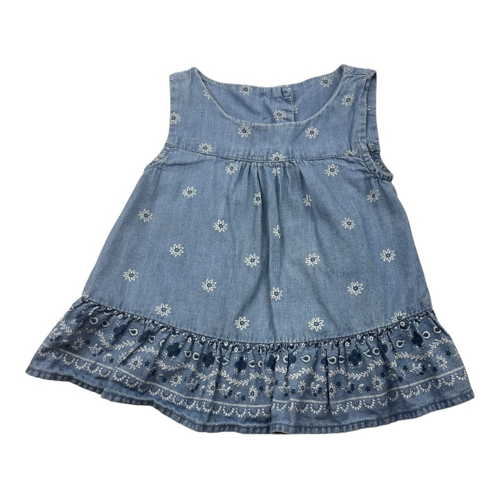 Baby B'gosh Shirt 2T Blue Denim Eyelet Embroidered Sleeveless Ruffle Toddler